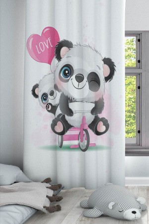 Pembe Love Bisikletli Panda Desenli Dekoratif Çocuk Ve Bebek Odası Fon Perde Pembe Love Bisikletli Panda Desenli Dekoratif Çocuk Ve Bebek Odası Fon Perde