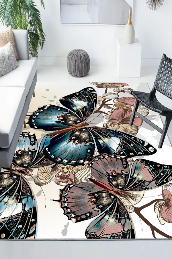 Kahve Kelebekli Desenli Modern Kaymaz Yıkanabilir Mutfak Salon Halısı Kahve Kelebekli Desenli Modern Kaymaz Yıkanabilir Mutfak Salon Halısı