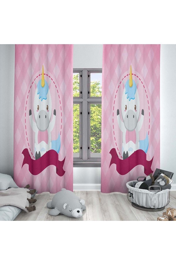 Pembe At Desenli Dekoratif Çocuk Ve Bebek Odası Fon Perde Pembe At Desenli Dekoratif Çocuk Ve Bebek Odası Fon Perde