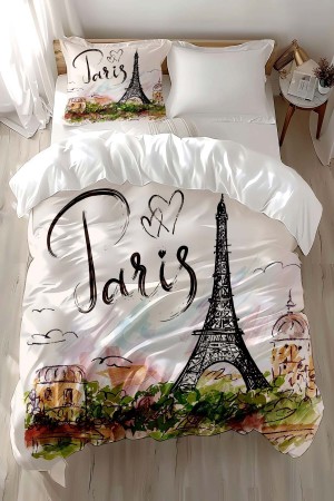 Paris Eyfel Kulesi Desenli Baskılı Pamuk Saten Çocuk ve Tek Kişilik Nevresim Takımı Paris Eyfel Kulesi Desenli Baskılı Pamuk Saten Çocuk ve Tek Kişilik Nevresim Takımı