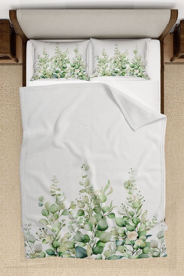 Yeşil Okaliptus Sarmaşık Desenli Baskılı Dekoratif Yastıklı Pike Takımı 200x220 cm Yeşil Okaliptus Sarmaşık Desenli Baskılı Dekoratif Yastıklı Pike Takımı 200x220 cm