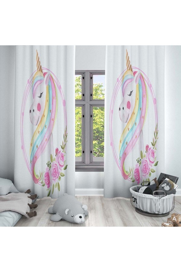Unicorn Atlı Desenli Dekoratif Çocuk Ve Bebek Odası Fon Perde Unicorn Atlı Desenli Dekoratif Çocuk Ve Bebek Odası Fon Perde