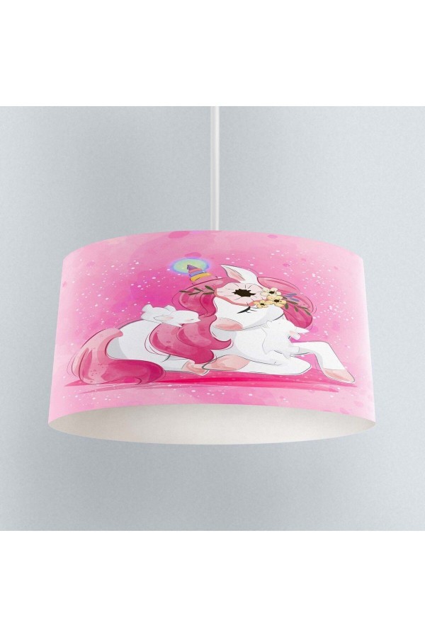 Pembe Unicorn Atlı Desenli Çocuk Bebek Odası Sarkıt Avize