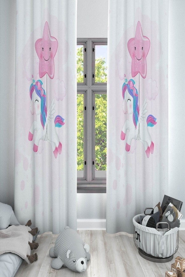 Uçan Yıldız Sevimli Unicorn Desenli Dekoratif Çocuk Ve Bebek Odası Fon Perde Uçan Yıldız Sevimli Unicorn Desenli Dekoratif Çocuk Ve Bebek Odası Fon Perde