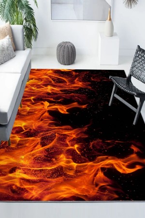 Yanan Alevler Desenli Modern Kaymaz Yıkanabilir Mutfak Salon Halısı