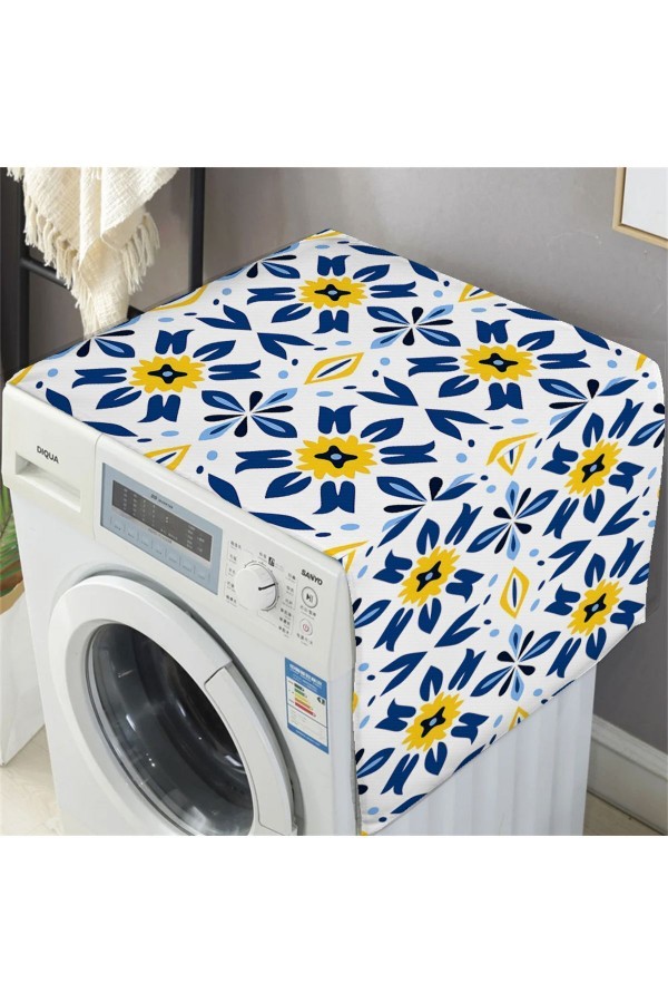Mavi Beyaz Sarı Etnik Desenli Dekoratif Bulaşık Kurutma ve Çamaşır Makinesi Örtüsü 60x140cm Mavi Beyaz Sarı Etnik Desenli Dekoratif Bulaşık Kurutma ve Çamaşır Makinesi Örtüsü 60x140cm