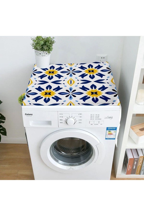 Mavi Beyaz Sarı Etnik Desenli Dekoratif Bulaşık Kurutma ve Çamaşır Makinesi Örtüsü 60x140cm Mavi Beyaz Sarı Etnik Desenli Dekoratif Bulaşık Kurutma ve Çamaşır Makinesi Örtüsü 60x140cm
