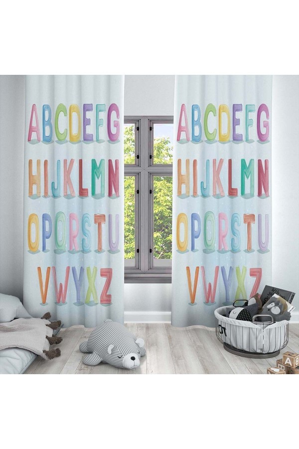Renkli Alfabe Harfler Desenli Dekoratif Çocuk Ve Bebek Odası Fon Perde Renkli Alfabe Harfler Desenli Dekoratif Çocuk Ve Bebek Odası Fon Perde