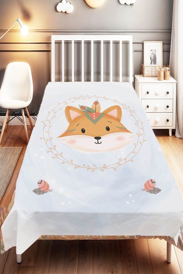 Bohem Tilkili Mavi Kahve Desenli Çocuk Ve Bebek Odası Dekoratif Yatak Örtüsü Bohem Tilkili Mavi Kahve Desenli Çocuk Ve Bebek Odası Dekoratif Yatak Örtüsü