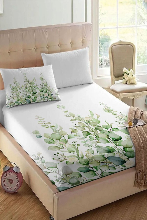 Okaliptus Yeşil Sarmaşık Baskılı Desenli Lastikli Tek Kişilik Yastıklı Lastikli Çarşaf Takımı 90x190 Okaliptus Yeşil Sarmaşık Baskılı Desenli Lastikli Tek Kişilik Yastıklı Lastikli Çarşaf Takımı 90x190