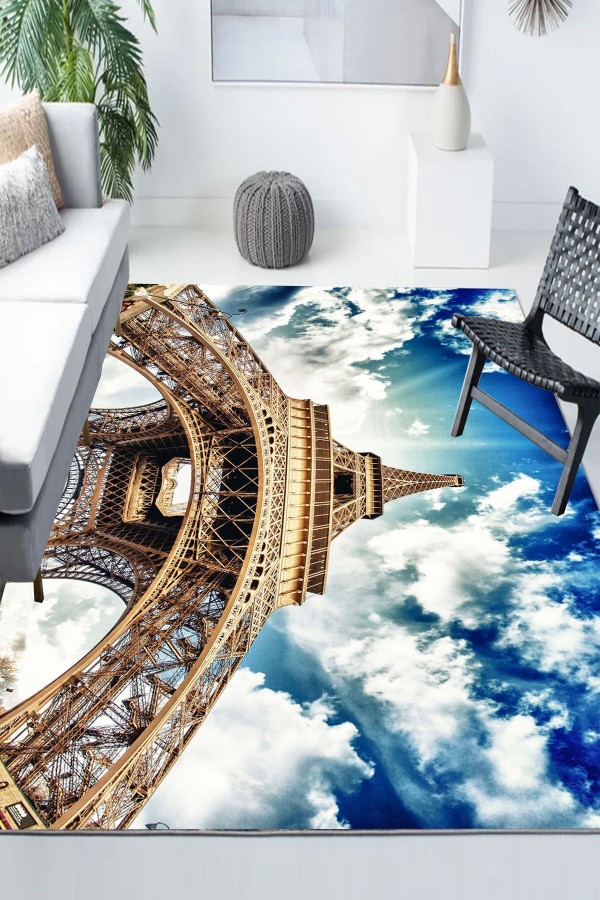 Eyfel Kulesi Desenli Modern Kaymaz Yıkanabilir Mutfak Salon Halısı