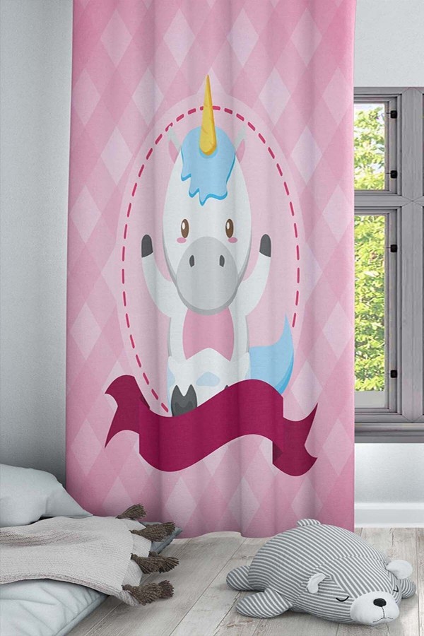 Pembe At Desenli Dekoratif Çocuk Ve Bebek Odası Fon Perde Pembe At Desenli Dekoratif Çocuk Ve Bebek Odası Fon Perde