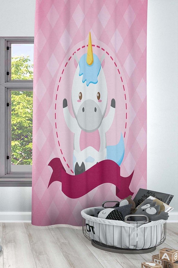 Pembe At Desenli Dekoratif Çocuk Ve Bebek Odası Fon Perde Pembe At Desenli Dekoratif Çocuk Ve Bebek Odası Fon Perde