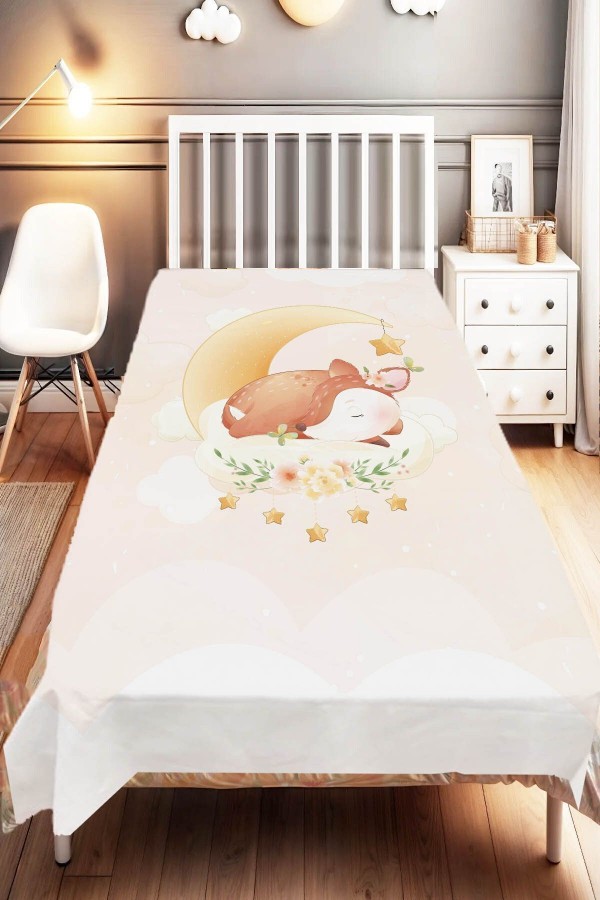 Ay Yıldız Uyuyan Ceylan Desenli Çocuk Ve Bebek Odası Dekoratif Yatak Örtüsü Ay Yıldız Uyuyan Ceylan Desenli Çocuk Ve Bebek Odası Dekoratif Yatak Örtüsü