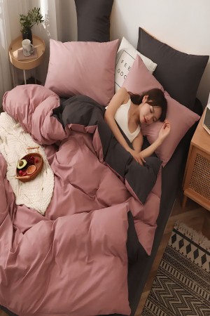 Yavruağzı Pembe Antrasit Düz Renk Çift Taraflı Pamuk Saten Çift Kişilik Nevresim Takımı Yavruağzı Pembe Antrasit Düz Renk Çift Taraflı Pamuk Saten Çift Kişilik Nevresim Takımı