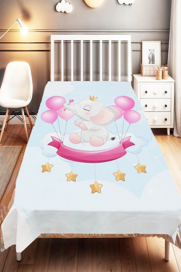Pembe Balonlu Filli Desenli Çocuk Ve Bebek Odası Dekoratif Yatak Örtüsü Pembe Balonlu Filli Desenli Çocuk Ve Bebek Odası Dekoratif Yatak Örtüsü