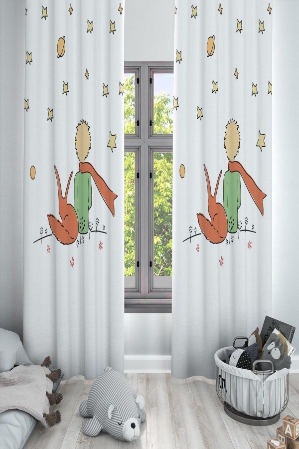 Ay Yıldızlar Küçük Prens Desenli Dekoratif Çocuk Ve Bebek Odası Fon Perde