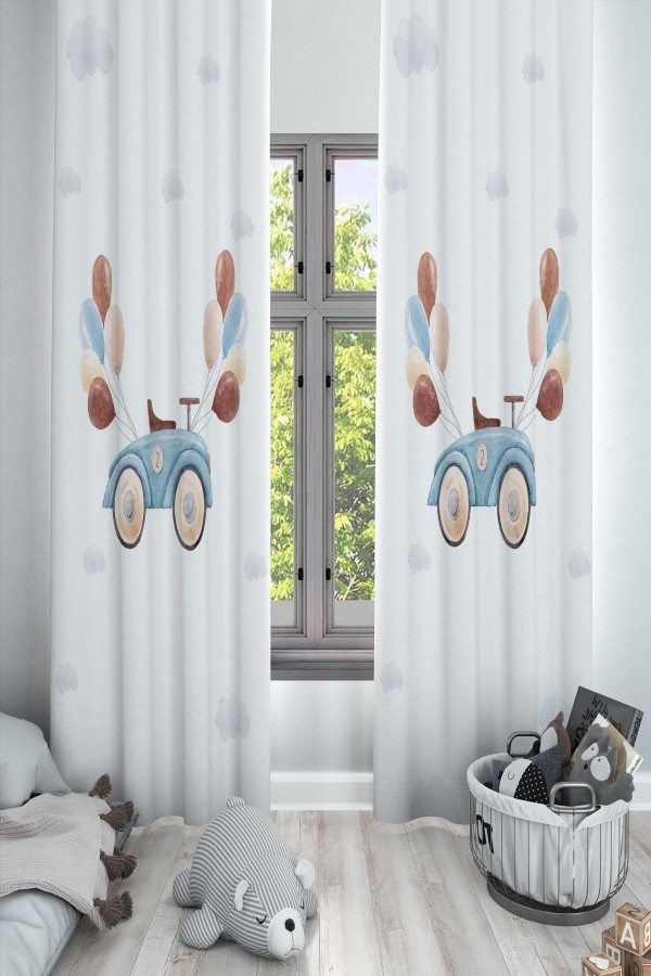 Mavi Kahve Arabalı Desenli Dekoratif Çocuk Ve Bebek Odası Fon Perde Mavi Kahve Arabalı Desenli Dekoratif Çocuk Ve Bebek Odası Fon Perde