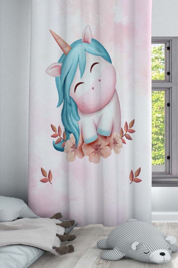 Pembe Unicorn Atlı Desenli Dekoratif Çocuk Ve Bebek Odası Fon Perde Pembe Unicorn Atlı Desenli Dekoratif Çocuk Ve Bebek Odası Fon Perde