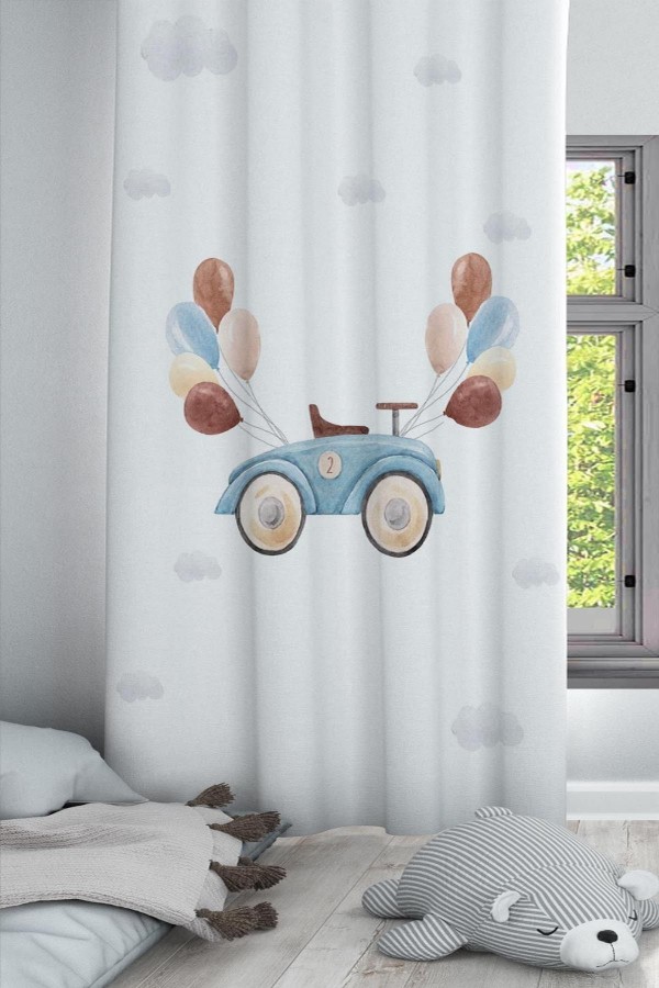 Mavi Kahve Arabalı Desenli Dekoratif Çocuk Ve Bebek Odası Fon Perde Mavi Kahve Arabalı Desenli Dekoratif Çocuk Ve Bebek Odası Fon Perde