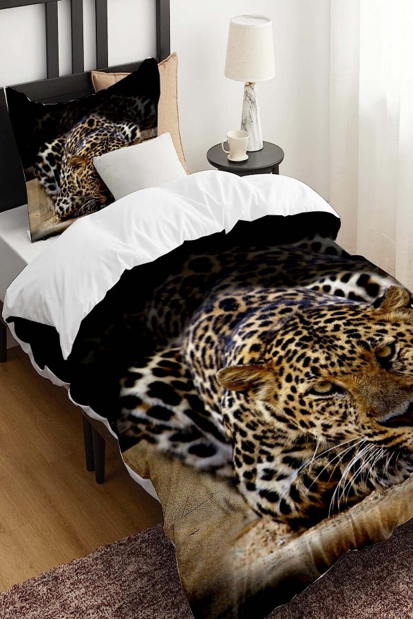 Leopar Desenli Baskılı Pamuk Saten Çocuk ve Tek Kişilik Nevresim Takımı