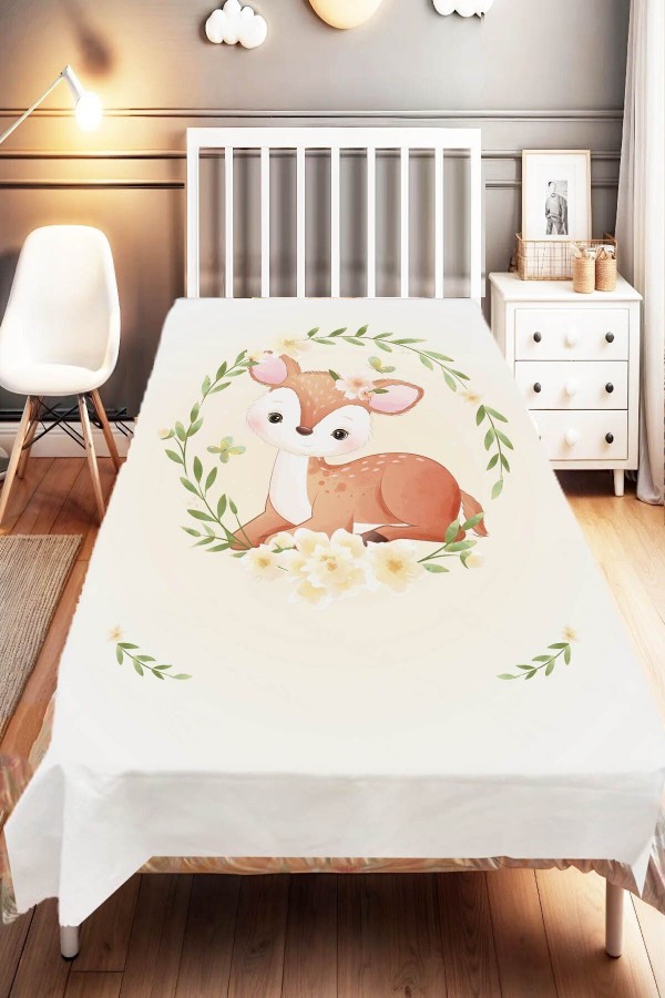 Çiçekli Ceylan Hayvanlı Desenli Çocuk Ve Bebek Odası Dekoratif Yatak Örtüsü Çiçekli Ceylan Hayvanlı Desenli Çocuk Ve Bebek Odası Dekoratif Yatak Örtüsü