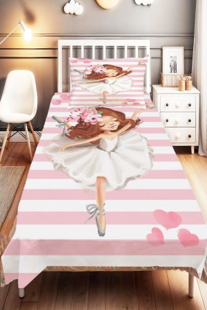 Pembe Beyaz Balerin Desenli Tek Kişilik Çocuk Ve Bebek Odası Dekoratif Yatak Örtüsü Pembe Beyaz Balerin Desenli Tek Kişilik Çocuk Ve Bebek Odası Dekoratif Yatak Örtüsü