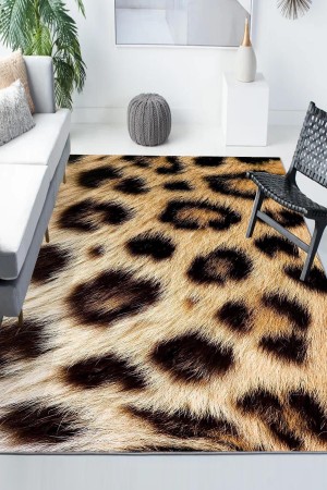 Leopar Desenli Modern Kaymaz Yıkanabilir Mutfak Salon Halısı