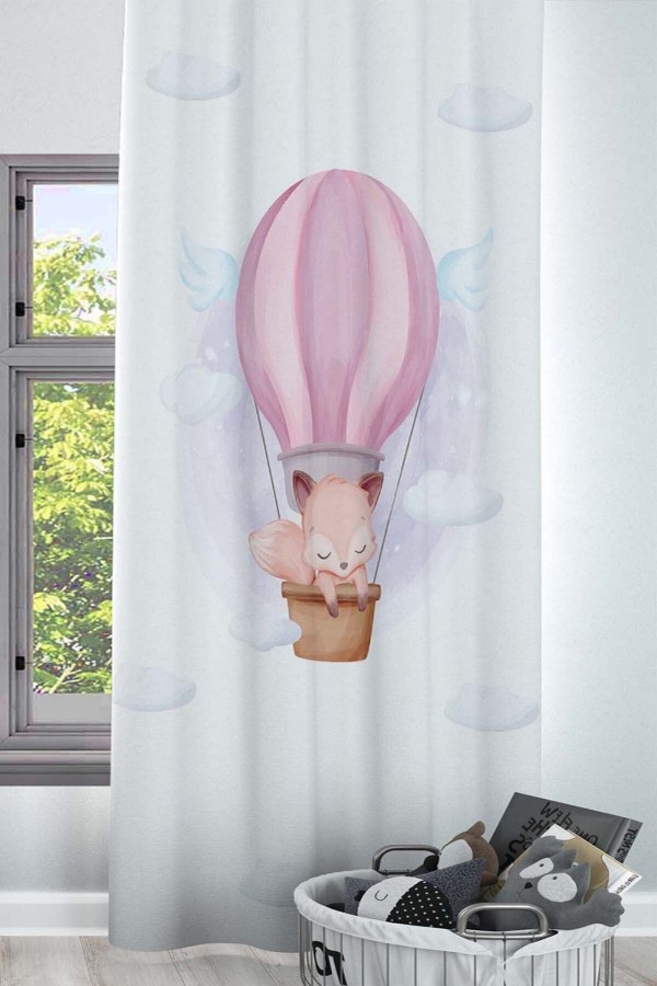 Pembe Uçan Balonlu Tilki Desenli Dekoratif Çocuk Ve Bebek Odası Fon Perde Pembe Uçan Balonlu Tilki Desenli Dekoratif Çocuk Ve Bebek Odası Fon Perde