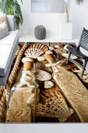 Sahil Kumsal Şişe Desenli Modern Kaymaz Yıkanabilir Mutfak Salon Halısı