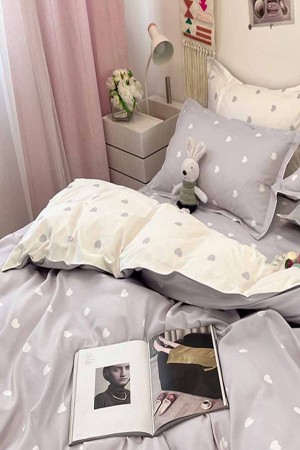 Gri Beyaz Kalpli Çift Taraflı Kırmızı Kalpler Pamuk Saten Tek Kişilik Nevresim Takımı Gri Beyaz Kalpli Çift Taraflı Kırmızı Kalpler Pamuk Saten Tek Kişilik Nevresim Takımı