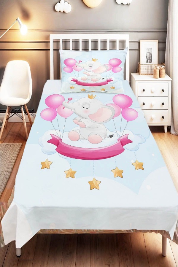 Pembe Balonlu Filli Desenli Çocuk Ve Bebek Odası Dekoratif Yatak Örtüsü Pembe Balonlu Filli Desenli Çocuk Ve Bebek Odası Dekoratif Yatak Örtüsü