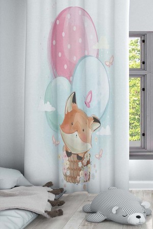 Balonlu Tilki Desenli Dekoratif Çocuk Ve Bebek Odası Fon Perde Balonlu Tilki Desenli Dekoratif Çocuk Ve Bebek Odası Fon Perde
