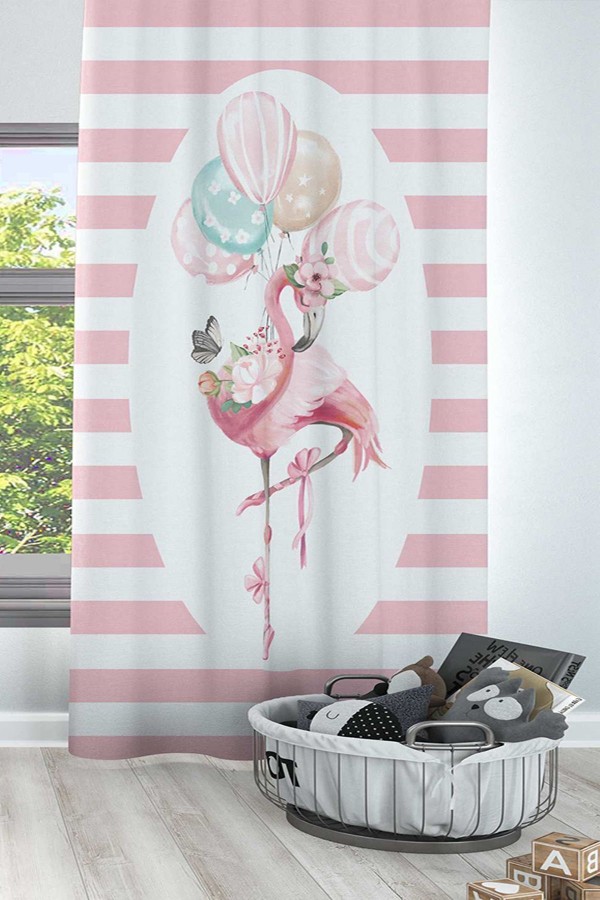 Pembe Beyaz Filamingo Desenli Dekoratif Çocuk Ve Bebek Odası Fon Perde Pembe Beyaz Filamingo Desenli Dekoratif Çocuk Ve Bebek Odası Fon Perde