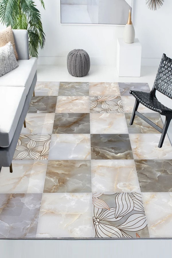 Gri Kutu Mermer Desenli Modern Kaymaz Yıkanabilir Mutfak Salon Halısı Gri Kutu Mermer Desenli Modern Kaymaz Yıkanabilir Mutfak Salon Halısı