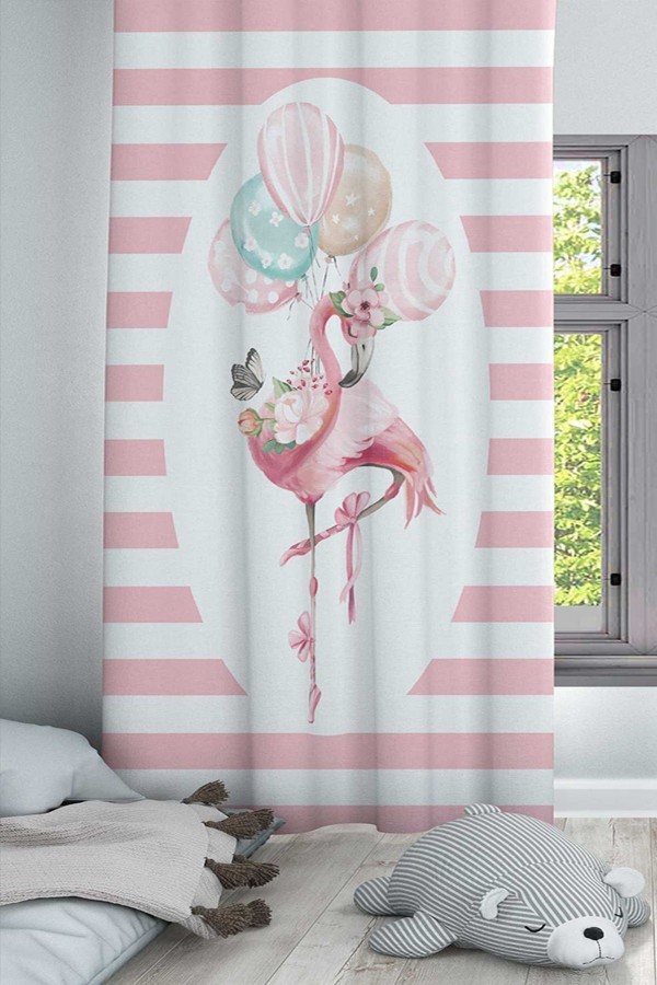 Pembe Beyaz Filamingo Desenli Dekoratif Çocuk Ve Bebek Odası Fon Perde Pembe Beyaz Filamingo Desenli Dekoratif Çocuk Ve Bebek Odası Fon Perde