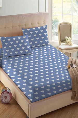 Else Mavi Beyaz Kalp Desenli Lastikli Çift Kişilik Lastikli Yastıklı Çarşaf Takımı 160x200cm Else Mavi Beyaz Kalp Desenli Lastikli Çift Kişilik Lastikli Yastıklı Çarşaf Takımı 160x200cm