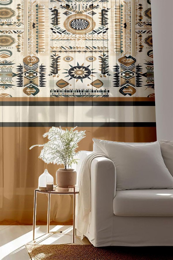 Minimal Desenli Baskılı Dekoratif Salon Mutfak Tül Perde 140x260cm Minimal Desenli Baskılı Dekoratif Salon Mutfak Tül Perde 140x260cm