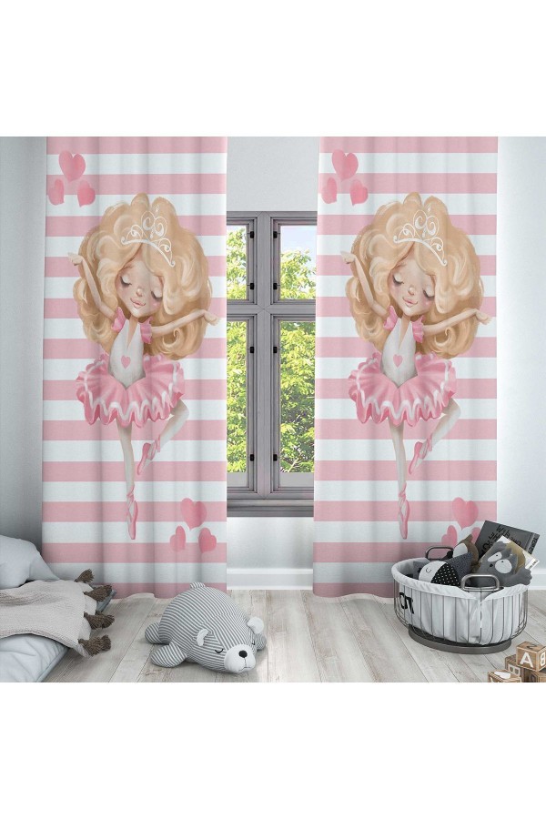 Pembe Beyaz Prenses Desenli Dekoratif Çocuk Ve Bebek Odası Fon Perde Pembe Beyaz Prenses Desenli Dekoratif Çocuk Ve Bebek Odası Fon Perde