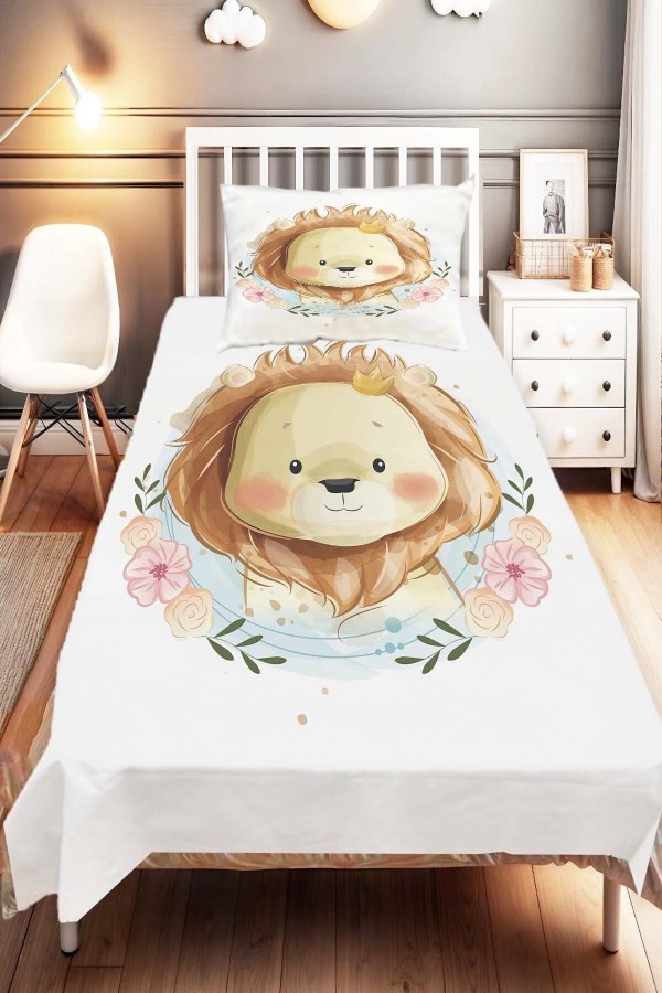 Aslan lı Desenli Çocuk Ve Bebek Odası Dekoratif Yatak Örtüsü Aslan lı Desenli Çocuk Ve Bebek Odası Dekoratif Yatak Örtüsü