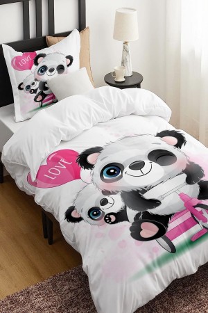 Love Yazılı Bisikletli Panda Desenli Çarşafsız Tek Kişilik Çocuk Nevresim Takımı Love Yazılı Bisikletli Panda Desenli Çarşafsız Tek Kişilik Çocuk Nevresim Takımı