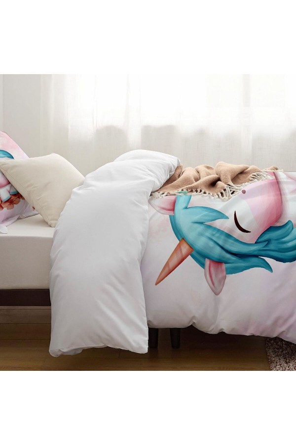 Renkli Unicorn At Desenli Çarşafsız Tek Kişilik Çocuk Nevresim Takımı