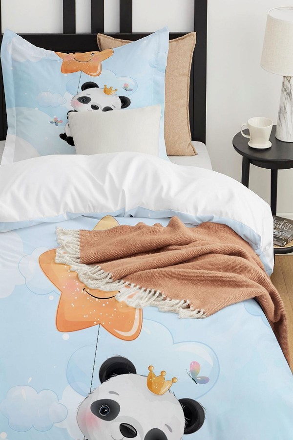 Yıldızlı Minik Panda Desenli Çarşafsız Tek Kişilik Çocuk Nevresim Takımı Yıldızlı Minik Panda Desenli Çarşafsız Tek Kişilik Çocuk Nevresim Takımı