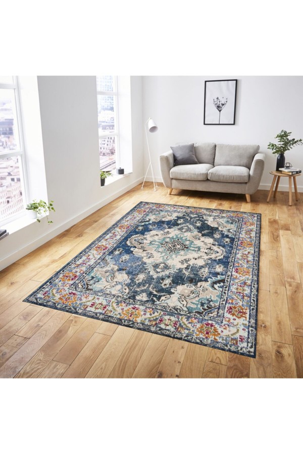 Else Turuncu Mavi Sarı Otantik Eskitme Desenli Makinede Yıkanabilir Kaymaz Taban Halı Else Turuncu Mavi Sarı Otantik Eskitme Desenli Makinede Yıkanabilir Kaymaz Taban Halı