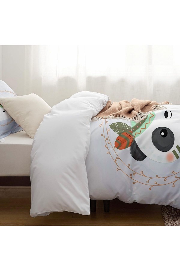 Kızılderili Sevimli Panda Desenli Çarşafsız Tek Kişilik Çocuk Nevresim Takımı