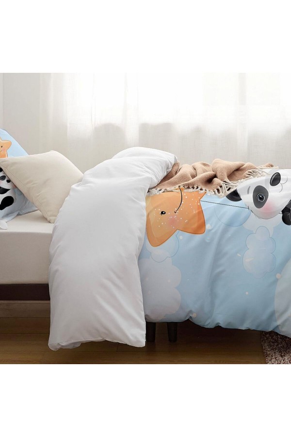Yıldızlı Minik Panda Desenli Çarşafsız Tek Kişilik Çocuk Nevresim Takımı Yıldızlı Minik Panda Desenli Çarşafsız Tek Kişilik Çocuk Nevresim Takımı