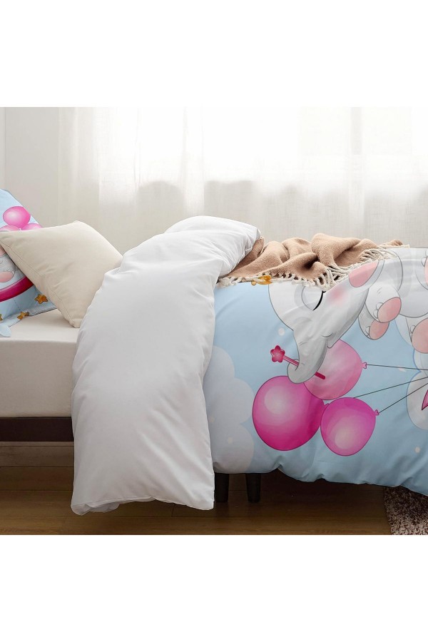 Pembe Filli Balonlar Desenli Çarşafsız Tek Kişilik Çocuk Nevresim Takımı