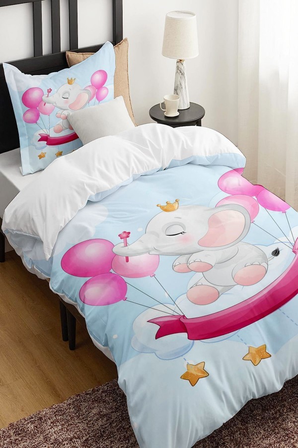 Pembe Filli Balonlar Desenli Çarşafsız Tek Kişilik Çocuk Nevresim Takımı