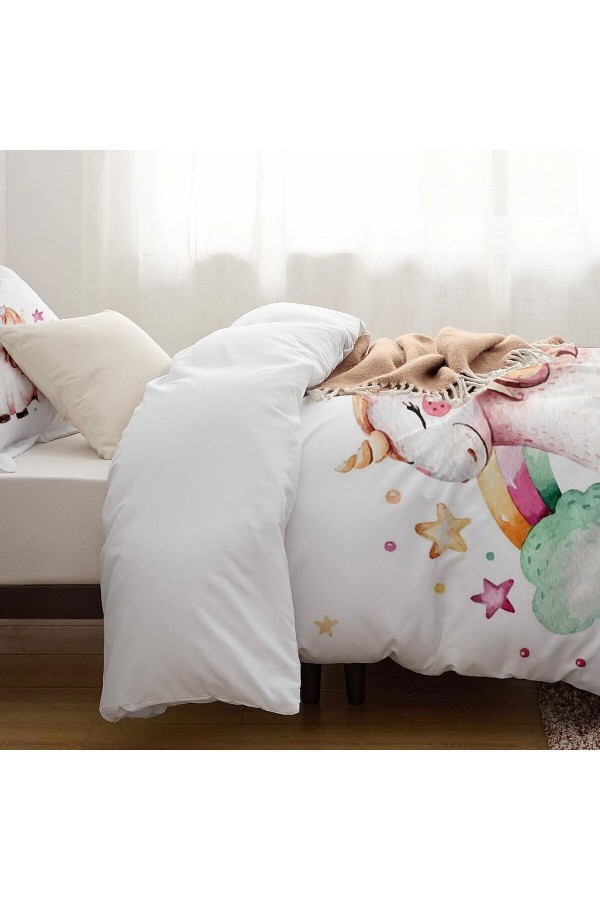 Gök Kuşapı Unicorn At Desenli Çarşafsız Tek Kişilik Çocuk Nevresim Takımı