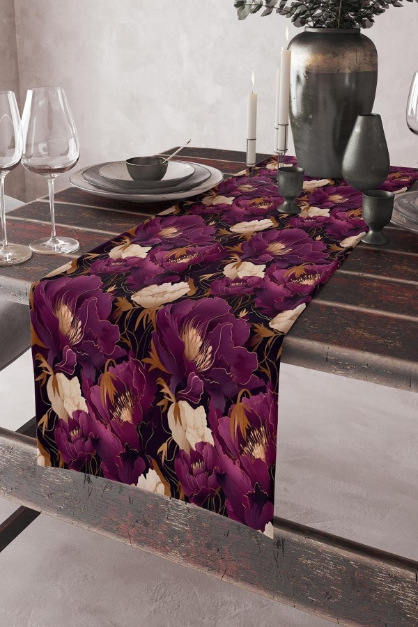 Mor Sarı Çiçek Desenli Baskılı Leke Tutmaz Yıkanabilir Dekoratif Masa Örtüsü Runner 40x140cm Mor Sarı Çiçek Desenli Baskılı Leke Tutmaz Yıkanabilir Dekoratif Masa Örtüsü Runner 40x140cm